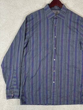 Alexander Julian Private Reserve Striped Shirt Size Large 100% Italian Cotton